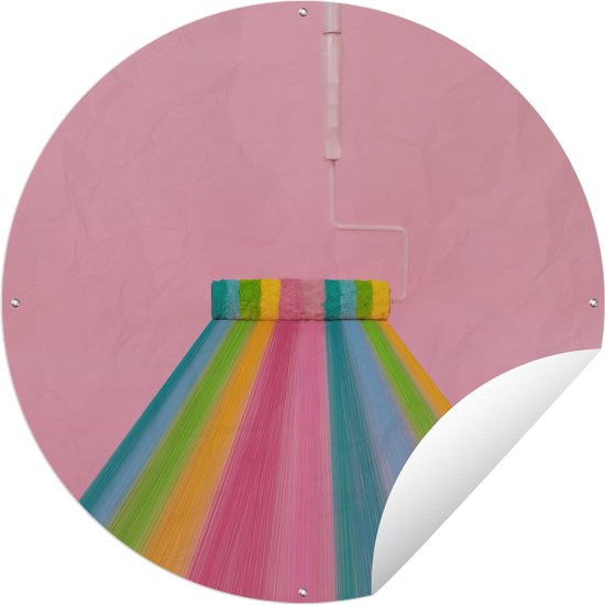 Tuincirkel Verfroller die regenboogstrepen maakt - 120x120 cm - Ronde Tuinposter - Buiten XXL / Groot formaat!