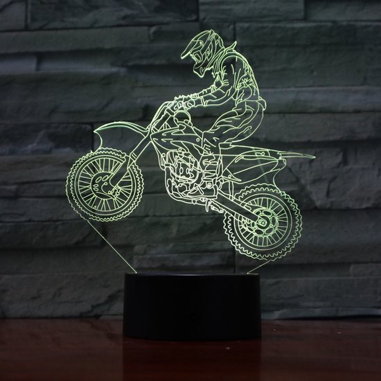 3D Led Lamp Met Gravering - RGB 7 Kleuren - Motor Crosser