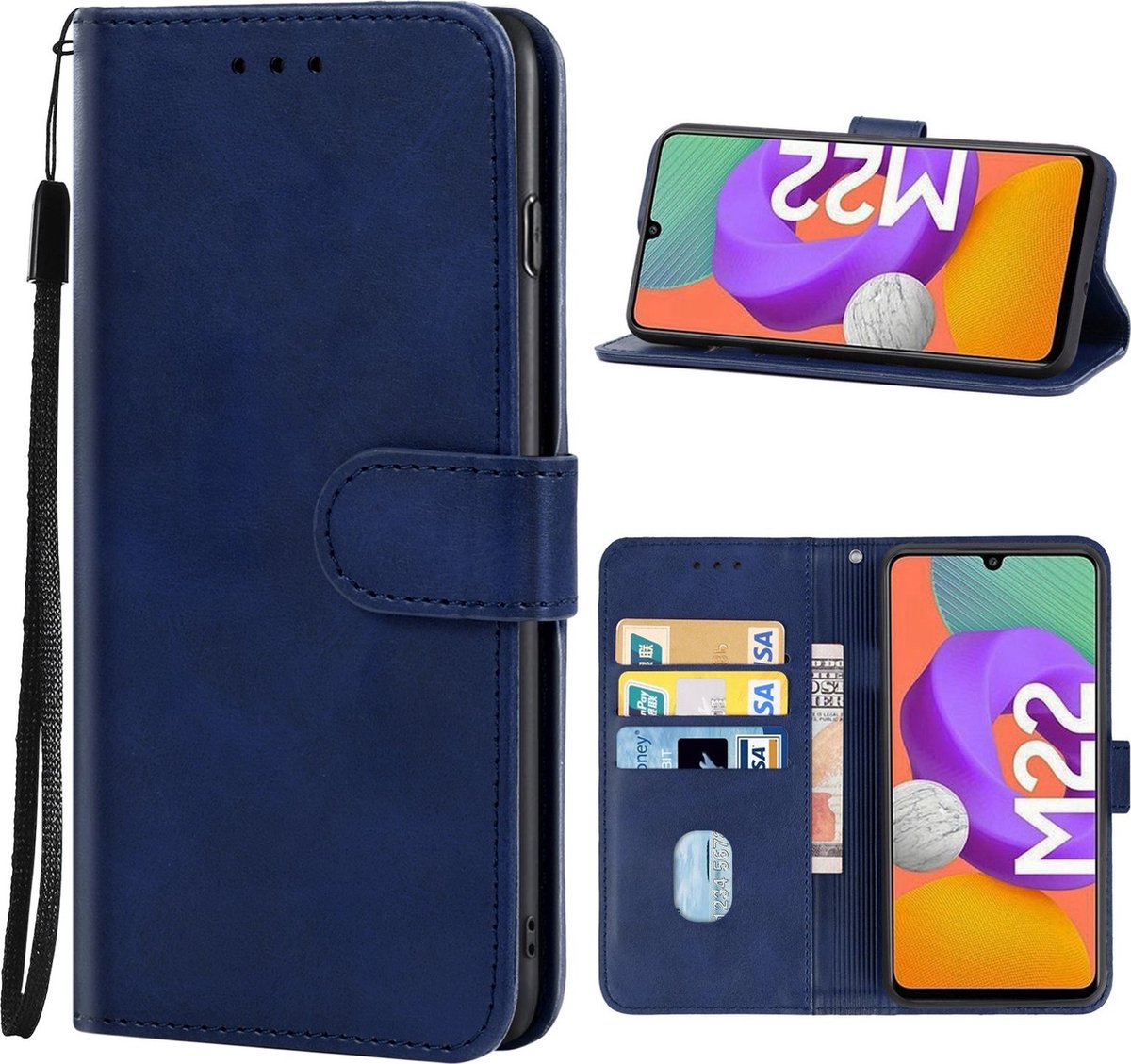 Mobigear Telefoonhoesje geschikt voor Samsung Galaxy M22 Hoesje | Mobigear Wallet Bookcase Portemonnee | Pasjeshouder voor 3 Pasjes | Telefoonhoesje voor Pinpas / OV Kaart / Rijbewijs - Blauw