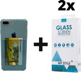 Crystal Backcase Transparant Shockproof Met Pasjeshouder Hoesje iPhone 6 Plus/6s Plus Blauw - 2x Gratis Screen Protector - Telefoonhoesje - Smartphonehoesje