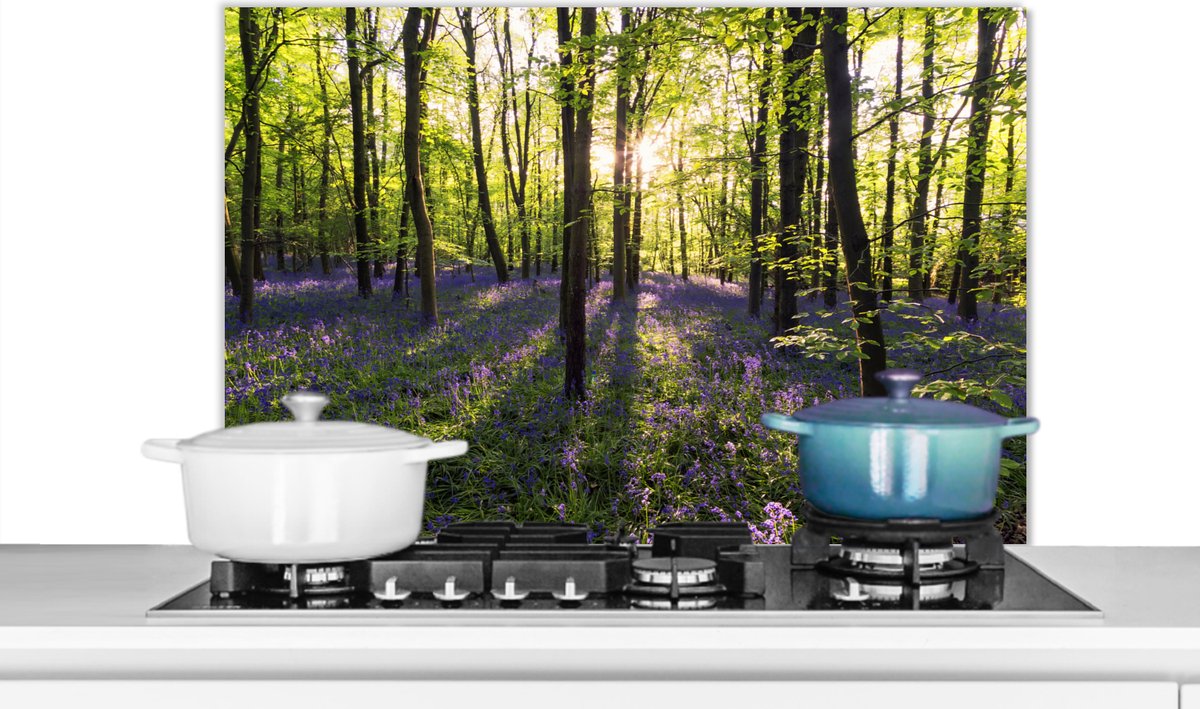 KitchenYeah Spatscherm keuken 90x60 cm Kookplaat achterwand Bos Bloemen Lavendel Muurbeschermer Spatwand fornuis Hoogwaardig aluminium