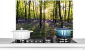 Spatscherm keuken 90x60 cm - Kookplaat achterwand Bos - Bloemen - Lavendel - Muurbeschermer - Spatwand fornuis - Hoogwaardig aluminium