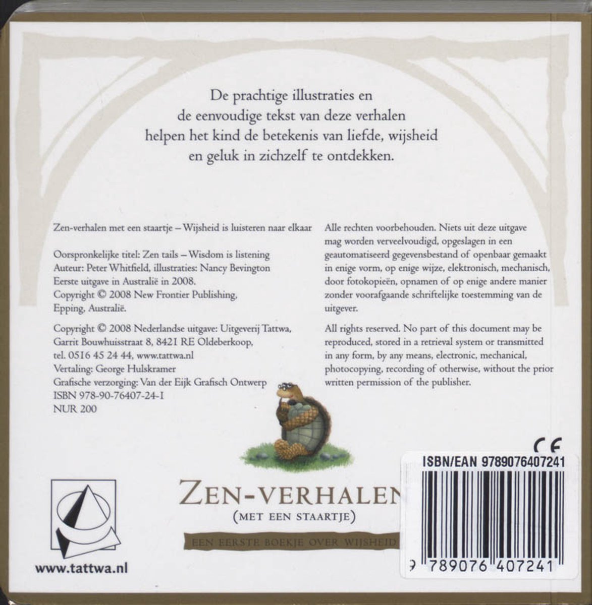 Boekomslag met tekst 'Zen-verhalen (met een staartje)' en een schildpad. ISBN: 978-90-76407241.