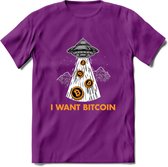 I Want Bitcoin - Crypto T-Shirt Kleding Cadeau | Dames / Heren / Unisex | Bitcoin / Ethereum shirt | Grappig Verjaardag kado | Tshirt Met Print | - Paars - S