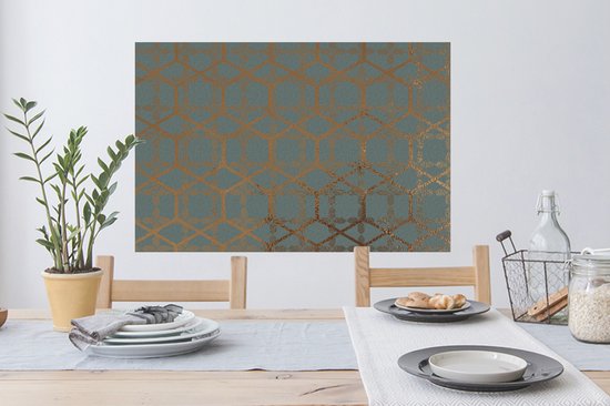 Stickers muraux - Motif - Or - Turquoise - 90x60 cm - Feuille adhésive