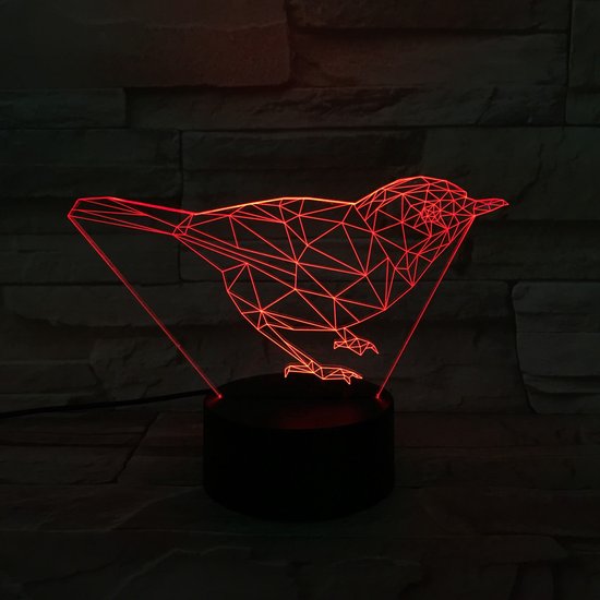 3D Led Lamp Met Gravering - RGB 7 Kleuren - Vogel