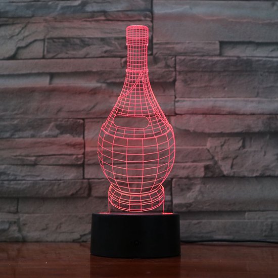 3D Led Lamp Met Gravering - RGB 7 Kleuren - Fles