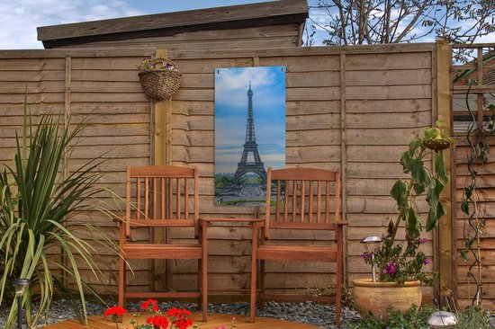 Affiche de jardin La Tour Eiffel avec un environnement très coloré - 30x60 cm - Toile jardin - Affiche extérieure