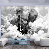 Fotobehang - Elephant in the Clouds (Black and White).