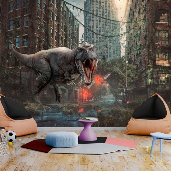 Zelfklevend fotobehang - Dinosaur in the City. - Wallie
