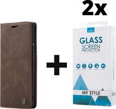 CaseMe Bookcase Pasjeshouder Hoesje Samsung Galaxy A41 Bruin - 2x Gratis Screen Protector - Telefoonhoesje - Smartphonehoesje