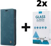 CaseMe Bookcase Pasjeshouder Hoesje Samsung Galaxy A20e Blauw - 2x Gratis Screen Protector - Telefoonhoesje - Smartphonehoesje