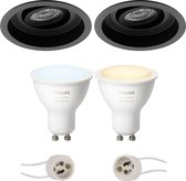 Pragmi Domy Pro - Inbouw Rond - Mat Zwart - Verdiept - Kantelbaar - Ø105mm - Philips Hue - LED Spot Set GU10 - White Ambiance - Bluetooth - BSE