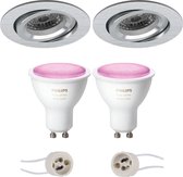 Pragmi Aerony Pro - Inbouw Rond - Mat Zilver - Kantelbaar - Ø82mm - Philips Hue - LED Spot Set GU10 - White and Color Ambiance - Bluetooth - BSE
