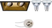 LED Spot Set - Luxino Zano Pro - GU10 Fitting - Inbouw Rechthoek Dubbel - Mat Zwart/Goud - Kantelbaar - 185x93mm - Philips - MASTER 927 36D VLE - 4.9W - Warm Wit 2200K-2700K - DimTone Dimbaar