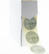 Cadeau stickers - 500 stuks - 'Packed with love' - 50 mm - Stickers volwassenen - Sluitstickers - Sluitzegel - Ronde stickers op rol