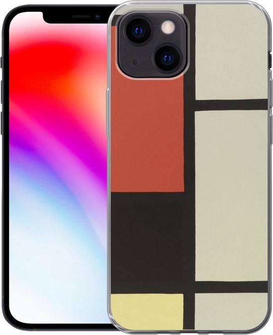 Coque iPhone 13 mini - Composition avec rouge, noir, bleu - Piet Mondrian - Siliconen