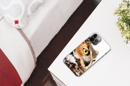 Coque iPhone 13 Pro - Hibou marron fond blanc - Siliconen - Noël - Cadeaux - Cadeaux chaussures