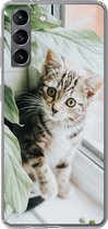 Geschikt voor Samsung Galaxy S21 hoesje - Kat - Kitten - Planten - Siliconen Telefoonhoesje