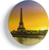 Artaza Houten Muurcirkel - Eiffeltoren In Parijs Tijdens Zonsopgang - Ø 60 cm - Multiplex Wandcirkel - Rond Schilderij