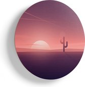 Artaza Houten Muurcirkel - Zonsondergang In De Woestijn Met Een Cactus - Ø 70 cm - Multiplex Wandcirkel - Rond Schilderij