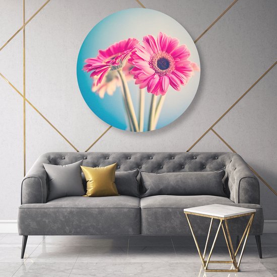 Artaza Dibond Cercle Mural Deux Oeillets Roses - Fleurs - Ø 90 cm - Groot - Cercle Mural - Tableau Rond - Pour Intérieur et Extérieur