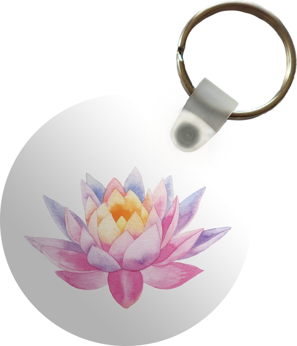 Sleutelhanger - Waterverf - Bloem - Waterlelie - Plastic - Rond - Uitdeelcadeautjes