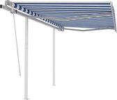 Decoways - Luifel handmatig uittrekbaar met palen 3,5x2,5 m blauw en wit