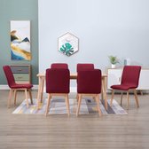 Decoways - Eetkamerstoelen 6 stuks stof en massief eikenhout rood