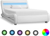 Decoways - Bedframe met LED kunstleer wit 90x200 cm