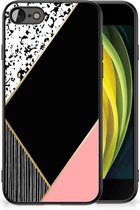 TPU Silicone Hoesje iPhone 7/8/SE 2020/2022 Telefoonhoesje met Zwarte rand Black Pink Shapes
