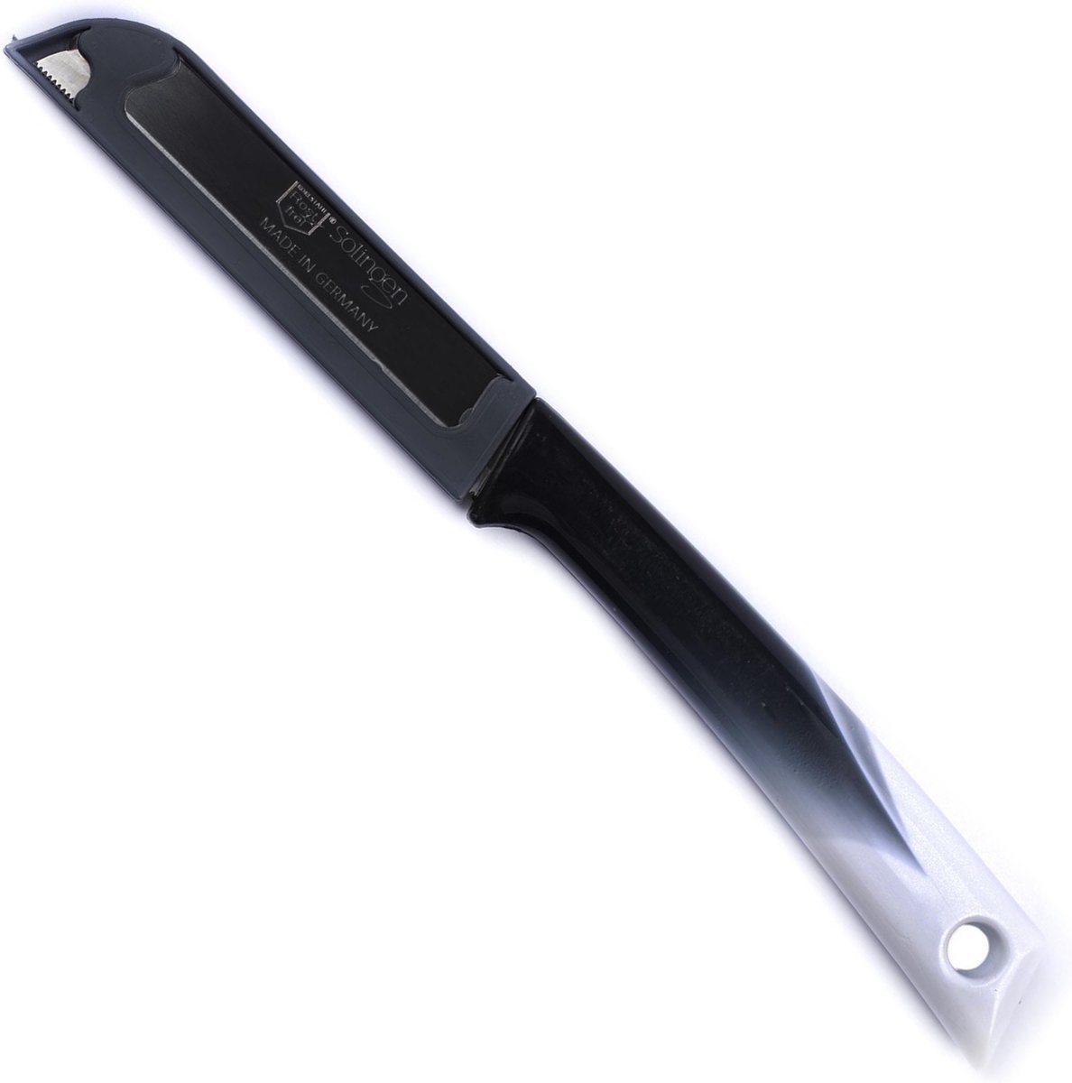 Solingen Kartelmes – Tomatenmes met Kartel – RVS – 19 cm met Blade Cover – Bi-Color Zwart met Wit