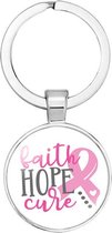 GoedeDoelen.Shop | Sleutelhanger Faith Hope Cure | Pink Ribbon Sleutelhanger | Pink Ribbon | Cancer Awareness | Statement | Cadeau