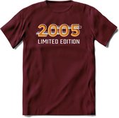 2005 Limited Edition T-Shirt | Goud - Zilver | Grappig Verjaardag en Feest Cadeau Shirt | Dames - Heren - Unisex | Tshirt Kleding Kado | - Burgundy - L