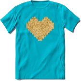 Valentijn Goud Hart T-Shirt | Grappig Valentijnsdag Cadeautje voor Hem en Haar | Dames - Heren - Unisex | Kleding Cadeau | - Blauw - M