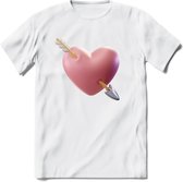 Valentijn Hart met pijl T-Shirt | Grappig Valentijnsdag Cadeautje voor Hem en Haar | Dames - Heren - Unisex | Kleding Cadeau | - Wit - M