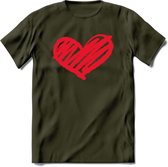 Valentijn Hart T-Shirt | Grappig Valentijnsdag Cadeautje voor Hem en Haar | Dames - Heren - Unisex | Kleding Cadeau | - Leger Groen - M