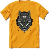 Vos - Dieren Mandala T-Shirt | Groen | Grappig Verjaardag Zentangle Dierenkop Cadeau Shirt | Dames - Heren - Unisex | Wildlife Tshirt Kleding Kado | - Geel - 3XL