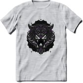 Tijger - Dieren Mandala T-Shirt | Paars | Grappig Verjaardag Zentangle Dierenkop Cadeau Shirt | Dames - Heren - Unisex | Wildlife Tshirt Kleding Kado | - Licht Grijs - Gemaleerd -
