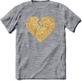 Valentijn Goud Hart T-Shirt | Grappig Valentijnsdag Cadeautje voor Hem en Haar | Dames - Heren - Unisex | Kleding Cadeau | - Donker Grijs - Gemaleerd - XXL