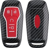 kwmobile hoes voor autosleutel compatibel met Ford MyKey 4-knops autosleutel (Key Free) - Autosleutelbehuizing in rood / zwart - Carbon design