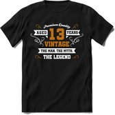 13 Jaar Legend T-Shirt | Goud - Wit | Grappig Verjaardag en Feest Cadeau Shirt | Dames - Heren - Unisex | Tshirt Kleding Kado | - Zwart - S