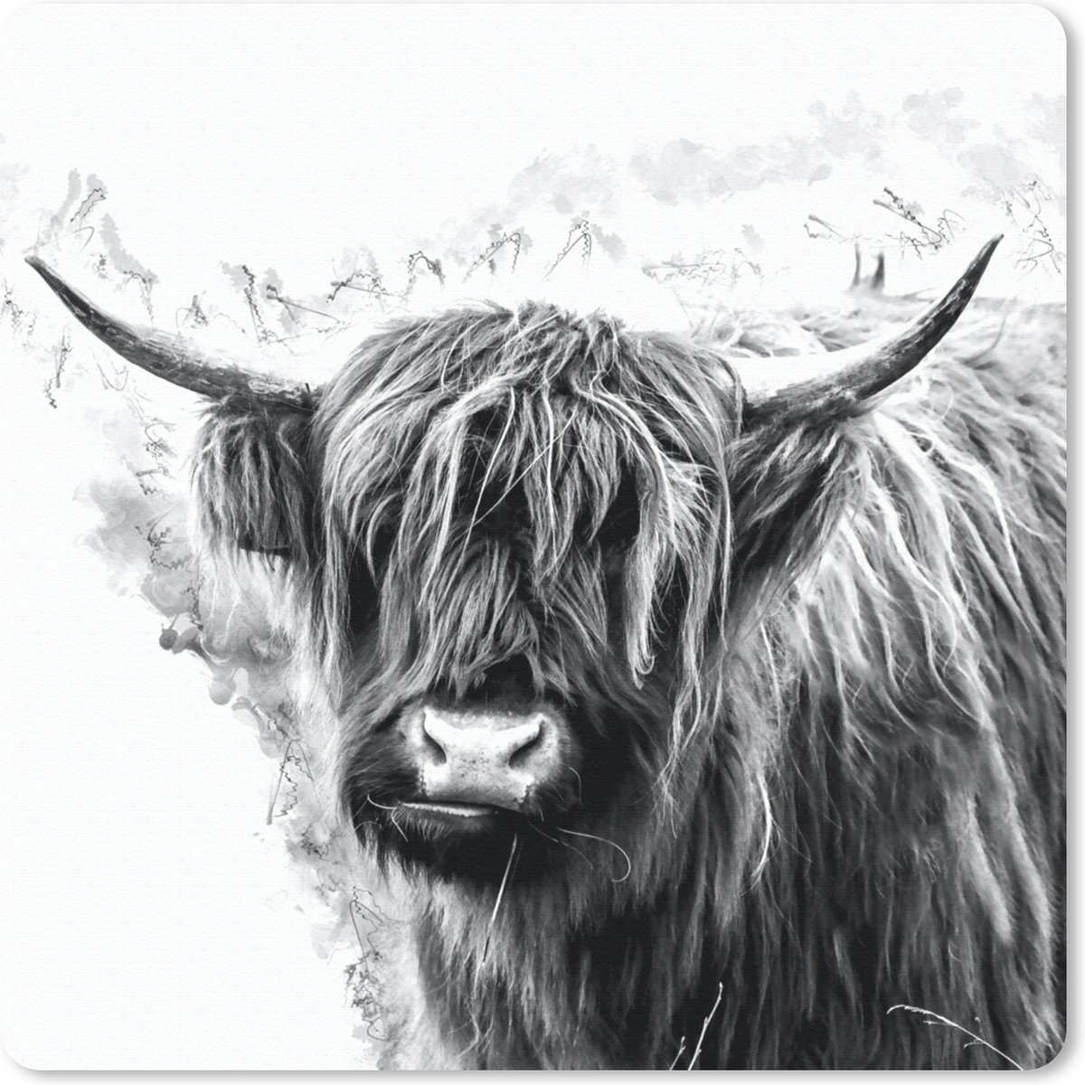 Muismat 20x20 cm - Mousepad Schotse Hooglander - Koe - Wit - Muismatten
