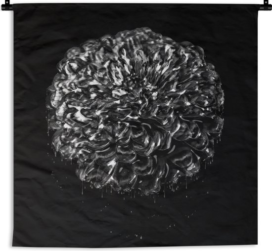 Wandkleed - Wanddoek - Bloemen - Bladeren - Zwart - Wit - 150x150 cm - Wandtapijt