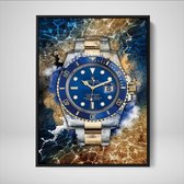 DEVICI Ingelijste Motiverende Wanddecoratie - Muurdecoratie - Rolex Submariner Bluesy Two-Tone - Ingelijste Canvas Wall Art Ingelijste Wanddecoratie Kantoor Ingelijste Kunstposters & Kunstpri