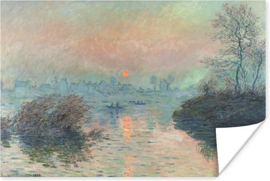 Poster Sun setting on the Seine - schilderij van Claude Monet