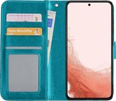 Hoesje Geschikt voor Samsung S22 Plus Hoes Bookcase Flipcase Book Cover - Hoes Geschikt voor Samsung Galaxy S22 Plus Hoesje Book Case - Turquoise