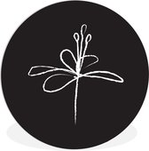 Art Line illustration fleur ouverte sur fond noir mur plaque en plastique cercle ⌀ 120 cm - impression photo sur le cercle de mur / cercle vivant (décoration murale)