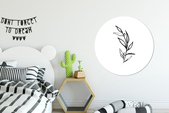 Line plant avec baies sur fond blanc Cercle mural aluminium ⌀ 90 cm - impression photo sur cercle mural / cercle vivant / cercle de jardin (décoration murale)