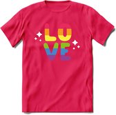 Love | Pride T-Shirt | Grappig LHBTIQ+ / LGBTQ / Gay / Homo / Lesbi Cadeau Shirt | Dames - Heren - Unisex | Tshirt Kleding Kado | - Roze - M